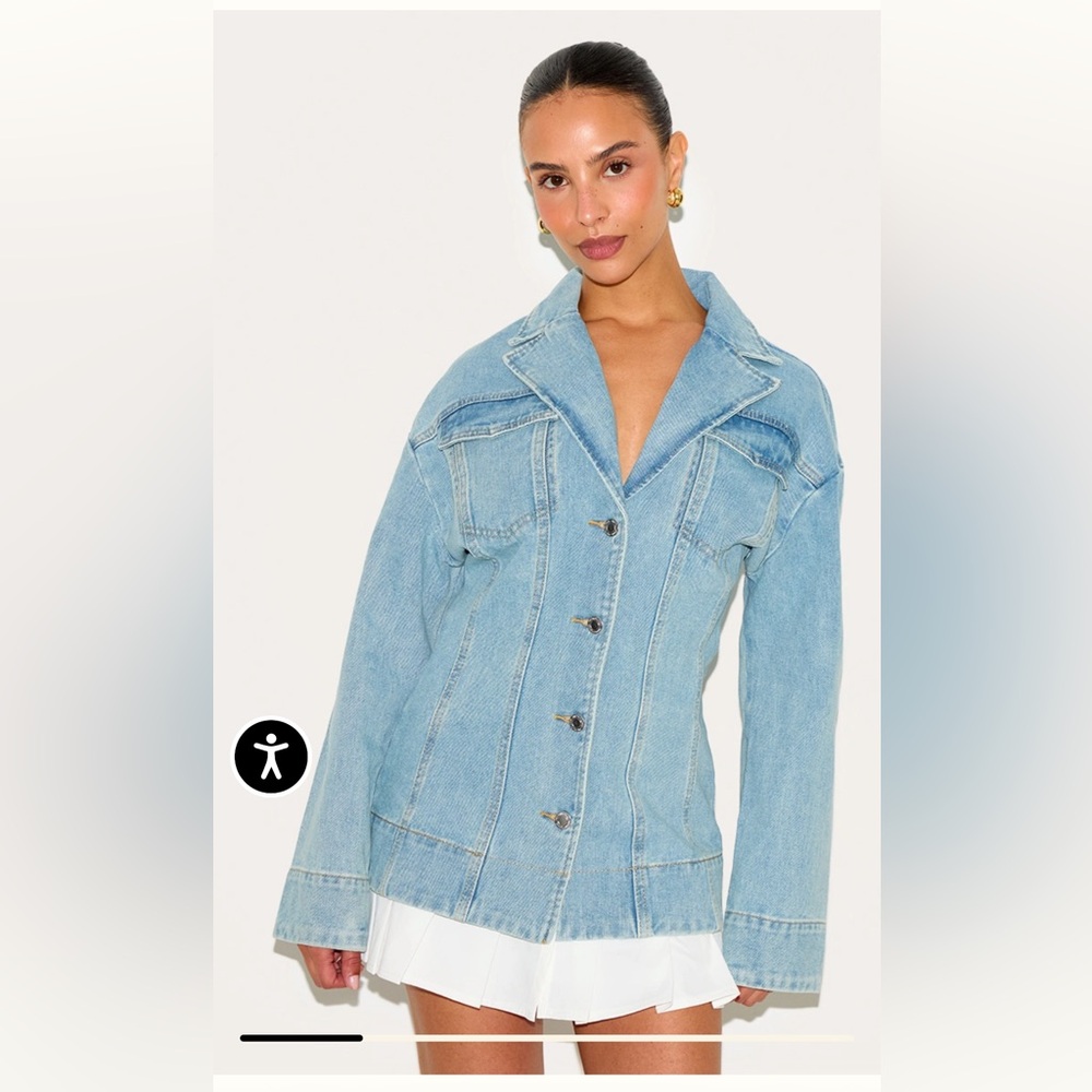 PrettyLittleThing Petite Denim Button Down Dress with Pleat Detail
